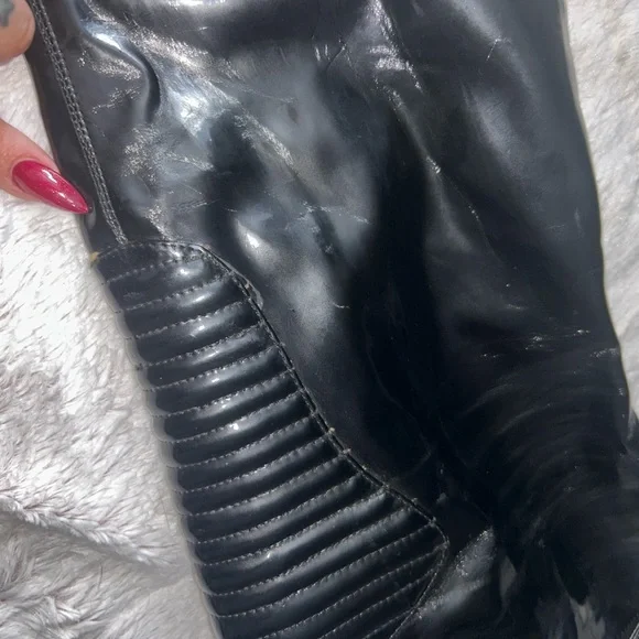 Goth Shiny Black Over the Knee Stiletto Boots - Picture 8 of 9